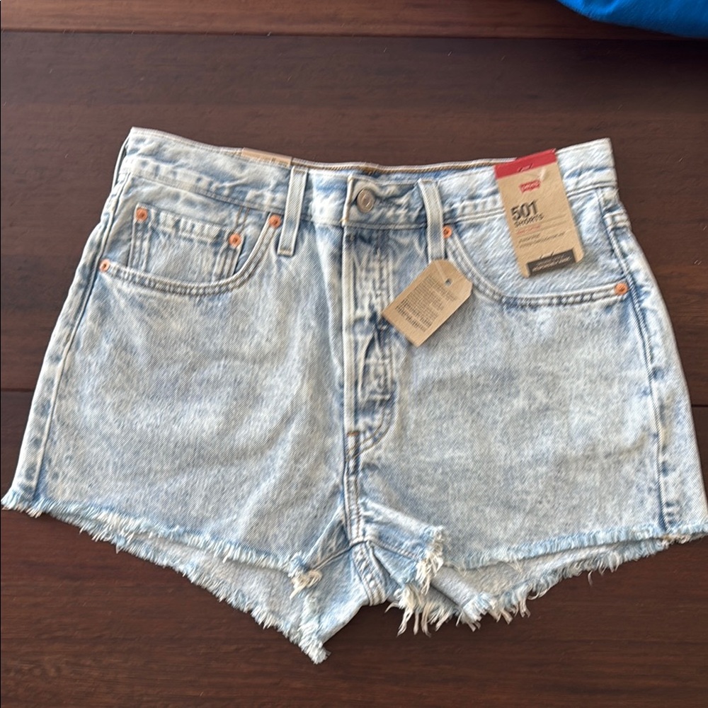 Levi's 501  Blue Jean Shorts Distressed Frayed Hem